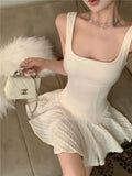 Fairycore Korean Style Mini White Dress Women Cute Sweet Ruched Tunic Princess Dresses Y2k Aesthetic Birthday Vestidos