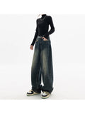 Korean Fashion Women's High Waist Straight Streetwear Style Blue Jeans Pants Y2K Vintage Wide Leg Female Baggy Trouser Denim