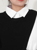 Women White Knitting Split Big Size Blouse New Lapel Long Sleeve Loose Fit Shirt Fashion Tide Spring Autumn