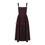 Autumn Dress Woman Trendy Midi Spaghetti Strap Dress Brown Long One-piece Dress Gown New in Sexy Birthday Dress