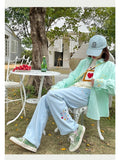 Kawaii Japanese Star Beige Pants Women Preppy Korean Style Cute Wide Leg Trousers Female Casual Sweet Sweatpants Girl