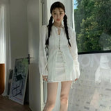 Fashion Suit Women Long Sleeve Lacing Up Sun Protection Shirt Summer High Waist Pleated Half Body Short Skirt Two Pieces Clothes