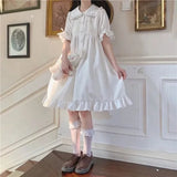 Darianrojas  - holiday outfits Japanese Sweet Girl Lolita Dress White Summer Kawaii Peter Pan Collar Cute Ruffle Puff Sleeve Drees Elegant Lady Dresses