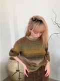 Darianrojas  -  Autumn Winter Women Retro Gradient Striped Aesthetic Knitwear O-neck Long Sleeve Female Knit Pullover Sweater Plush Basic