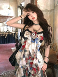 Vintage Lace Patchwork Print Tanks Summer Grunge Sexy Y2k Aesthetic 3D Flower Tops Streetwear Irregular Ruffled Women Camisole