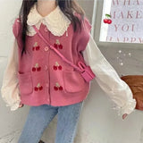 Darianrojas  - holiday outfits Preppy Style White Blouses Lolita Peter Pan Collar Shirt  Button Up Cute Tops Japanse Style Vest Chic Fashion Clothing Fall