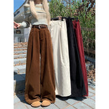 Vintage Corduroy Wide Leg Pants Women Streetwear High Waist Baggy Straight Pants Korean Casual All Match Full Trousers New