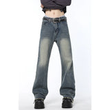 Vintage Blue High Waist Women Jeans Stars American Fashion Streetwear Wide Leg Jean Female Trouser Straight Baggy Denim Pants