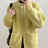 Darianrojas  -  holiday outfits Autumn New O-neck Zip Up Sweater Cardigan Coat Korean Casual Loose Knitted Jackets Fall Winter Knitwear Warm Soft Coat Tops