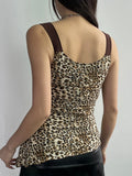 Contrast Patchwork Leopard Print Slim Asymmetrical Tank Vest Female V Neck Y2K Summer Camisole Tops