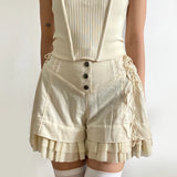 Sweet Mesh Tiered Ruffle Shorts Skirts Khaki Wide Form Side Bandage Cute Hot Pants Lolita Style Soft Girls Shorts Y2K