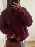 Darianrojas  -  Autumn Casual Burgundy Knitted Pullover For Women Fashion Loose O Neck Long Sleeve Sweater Fall Winter New Female Commute Jumper