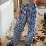 Lounge Pants y2k Clothes Women Plaid Print Drawstring High Waist Loose Trousers with Pockets 2000s Clothing Streetwear