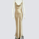 Elegant Satin Backless Maxi Dress For Women Gown Summer Spaghetti Strap Sleeveless Night Club Party Long Dress Vestido