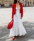 Female Beach Style Dress White Sling Sleeveless Backless Lace-Up Decoration Zipper Summer Fashion Women Long Dresses