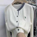 Spring and Autumn New Korean Gentle Knitted Cardigan Women Patch Long Sleeve Bottom Top Westernized Loose Sweater Female Coat