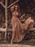 Summer Autumn Elegant and Sexy Off-the-shoulder Ruffled Shirt Slit Women's Long Skirt Puff Sleeves Navel Solid Color Loose Skirt