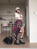 Summer Women E-girl Fashion Gothic Plaid Mini Patchwork Irregular Skirt 2000s Aesthetic Y2k Streetwear Harajuku Cyber Punk Hot