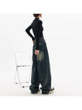 Korean Fashion Women's High Waist Straight Streetwear Style Blue Jeans Pants Y2K Vintage Wide Leg Female Baggy Trouser Denim