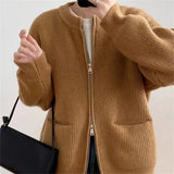 Darianrojas  -  holiday outfits Autumn New O-neck Zip Up Sweater Cardigan Coat Korean Casual Loose Knitted Jackets Fall Winter Knitwear Warm Soft Coat Tops