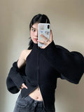 Autumn Two Pieces Set Vintage Zipper Cardigan Women Y2k Aesthetic CropSweater+Jackets Female Harajuku Knitted Solid Cloak