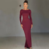 Elegant Open Back Ruched Sexy Bodycon Maxi Dress Birthday Outfits for Women Long Sleeve Dresses Gown Club Party