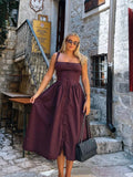 Autumn Dress Woman Trendy Midi Spaghetti Strap Dress Brown Long One-piece Dress Gown New in Sexy Birthday Dress