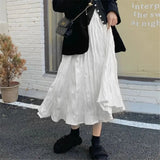 Japanese Elegant Irregular Wrinkled Long Skirt Women High Waist Wrinkled Black White Pleated Skirt Korean Gothic Midi Saia