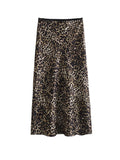 Women Leopard Print Long Skirt Summer Fashion Vintage Animal Print Slim Zipper Midi Straight Skirt Y2K High Street