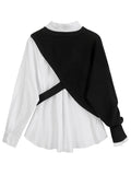 Women White Knitting Split Big Size Blouse New Lapel Long Sleeve Loose Fit Shirt Fashion Tide Spring Autumn