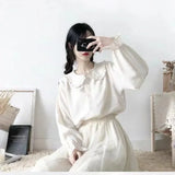 Darianrojas  - holiday outfits Preppy Style White Blouses Lolita Peter Pan Collar Shirt  Button Up Cute Tops Japanse Style Vest Chic Fashion Clothing Fall