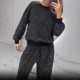 Darianrojas  -   Sexy Sparkling Starlit Sky Women 2 Piece Set Outfit Fall O Neck Sweatshirt Pullover & Long Pant Sets Winter Leisure Suit