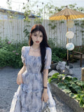 Fairycore Floral Mixi Graduation Dress Women Korean Style Elegant Chic Tulle Ruffle Puff Sleeve Tunic Evening Dresses
