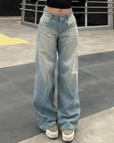 Y2k Vintage High Waisted Blue Washed and Distressed Jeans Fashion Harajuku Baggy Straight Pants Casual Classic  Trousers New