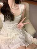 Y2k Aesthetic White Dress Women Korean Vintage Slip Princess Dresses Elegant Ruffle High Waist Tunic Vestidos
