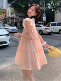 Sweet Tender Flying Sleeve Dresses Women Summer Loose Preppy Style Casual Simple Korean Fashion All-match Streetwear Kawaii Chic