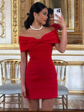 Sexy Red Strapless Bow Slash Neck Dress Women Fashion Slim Sleeveless Dresses  Autumn Party Evening Vacation Lady Vestidos