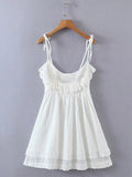 Women Sweet Lace Patchwork White Sling Dress Sleeveless V Neck Female Mini Sexy Dresses