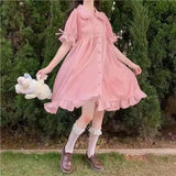 Darianrojas  - holiday outfits Japanese Sweet Girl Lolita Dress White Summer Kawaii Peter Pan Collar Cute Ruffle Puff Sleeve Drees Elegant Lady Dresses