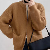 Darianrojas  -  holiday outfits Autumn New O-neck Zip Up Sweater Cardigan Coat Korean Casual Loose Knitted Jackets Fall Winter Knitwear Warm Soft Coat Tops