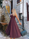 Autumn Dress Woman Trendy Midi Spaghetti Strap Dress Brown Long One-piece Dress Gown New in Sexy Birthday Dress