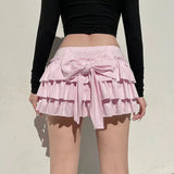 Bow Sweet A-Line Skirts Women Sexy Slim Low-Waist Casual Mini Skirts Y2K Female Summer Fashion Streetwear All-Match Pink Skirts