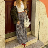 Fashion Vintage Leopard Print Wide-leg Pants Women Casual High-waisted Trouser Spring Summer Office Lady Clothes Streetwear