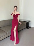 Darianrojas  -  holiday outfits Ruffled One Shoulder Strapless Evening Dress Women Spring Summer Elegant High Waist Slim Wrapped Slit Long Dresses