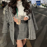 Autumn Winter Plaid Woolen Blazer Office Ladies 2 Piece Set Korean Long Sleeve Suit Coat And High Waist A-line Mini Skirt Outfit