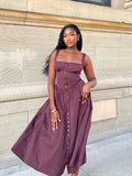 Autumn Dress Woman Trendy Midi Spaghetti Strap Dress Brown Long One-piece Dress Gown New in Sexy Birthday Dress