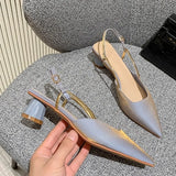 New Summer Fashion Pointed Toe Pure Color Non-slip Buckle Strap Sexy Women Sandal Chunky Heels Banquet Women Shoes G314