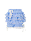 Women's Summer Lace Trim Shorts Plaid Elastic Band Tiered Ruffle Shorts Kawaii Gothic Casual Bloomers Streetwear