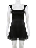 Sleeveless Black Goth Y2K Mini Dresses Two Layer Korean Fashion Square Collar Kawaii A Line Birthday Dress For Women