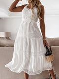 White Lace Summer Dresses Women Elegant Sexy Sleeveless Backless Midi Dress Fashion Romantic Spaghetti Strap A-Line Beach Dress